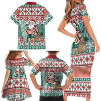 Hawaiian Funny Santa Surf Family Matching Short Sleeve Bodycon Dress and Hawaiian Shirt Mele Kalikimaka Palaka Quilt Pattern LT9 - Polynesian Pride