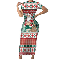 Hawaiian Funny Santa Surf Family Matching Short Sleeve Bodycon Dress and Hawaiian Shirt Mele Kalikimaka Palaka Quilt Pattern LT9 Green - Polynesian Pride