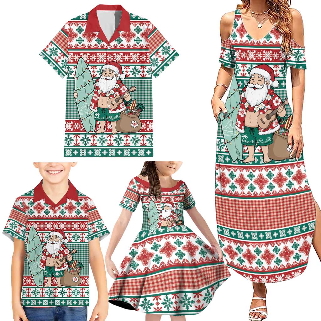 Hawaiian Funny Santa Surf Family Matching Summer Maxi Dress and Hawaiian Shirt Mele Kalikimaka Palaka Quilt Pattern LT9 - Polynesian Pride
