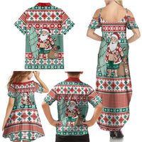 Hawaiian Funny Santa Surf Family Matching Summer Maxi Dress and Hawaiian Shirt Mele Kalikimaka Palaka Quilt Pattern LT9 - Polynesian Pride