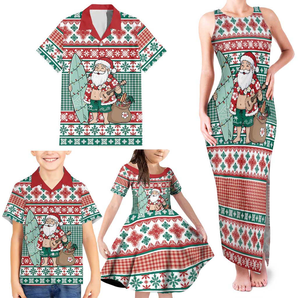 Hawaiian Funny Santa Surf Family Matching Tank Maxi Dress and Hawaiian Shirt Mele Kalikimaka Palaka Quilt Pattern LT9 - Polynesian Pride