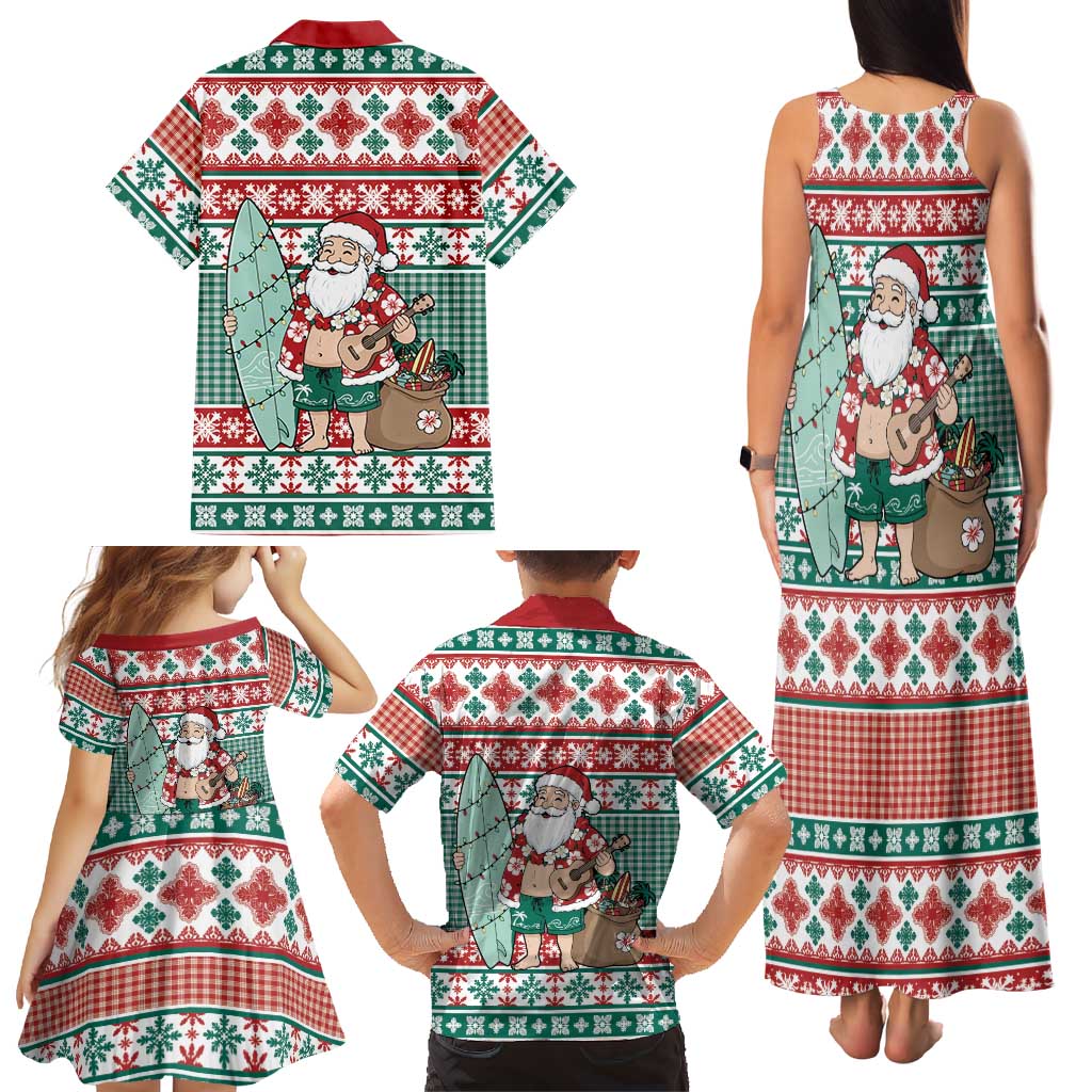 Hawaiian Funny Santa Surf Family Matching Tank Maxi Dress and Hawaiian Shirt Mele Kalikimaka Palaka Quilt Pattern LT9 - Polynesian Pride