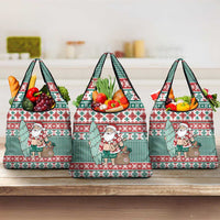 Hawaiian Funny Santa Surf Grocery Bag Mele Kalikimaka Palaka Quilt Pattern - Polynesian Pride