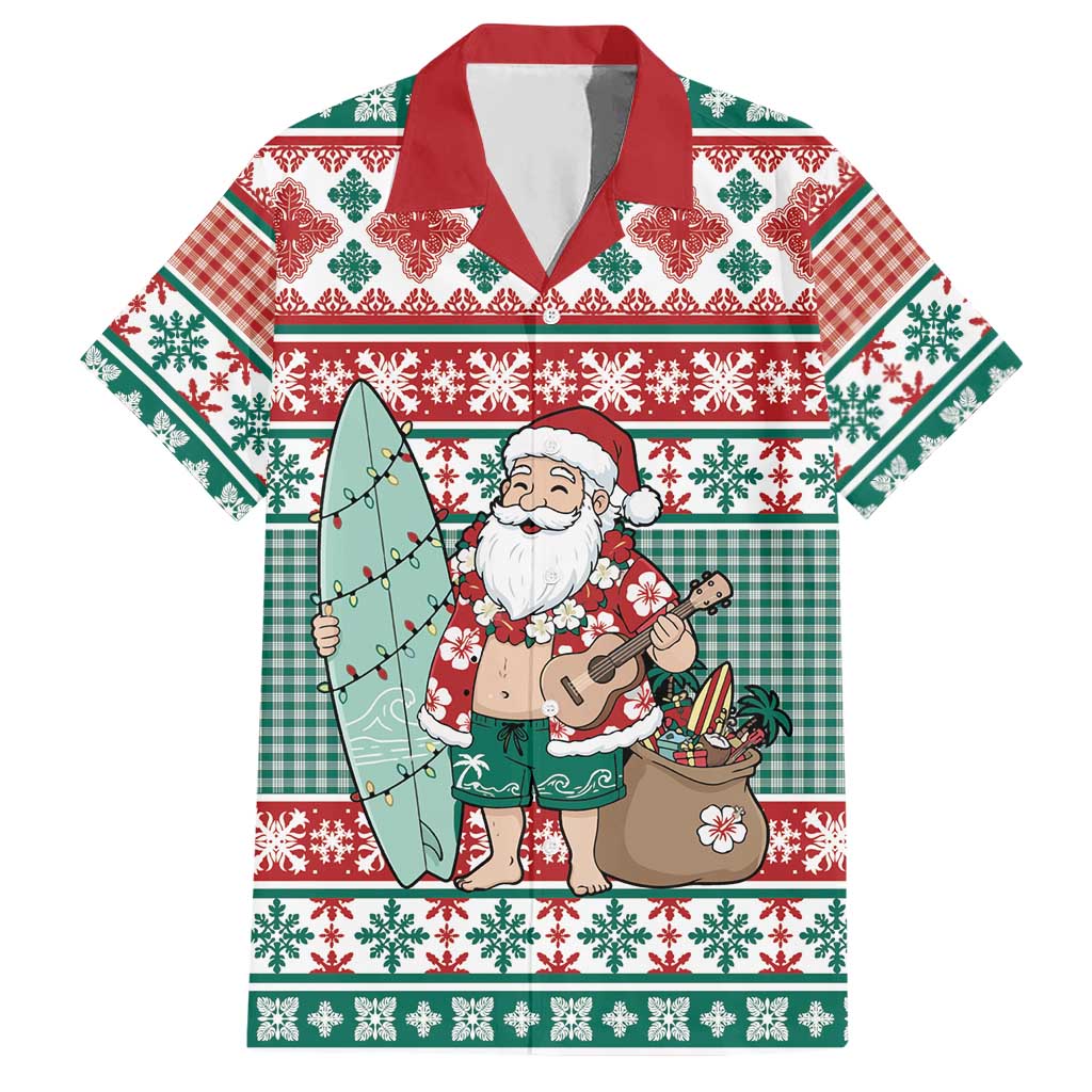 Hawaiian Funny Santa Surf Hawaiian Shirt Mele Kalikimaka Palaka Quilt Pattern - Polynesian Pride