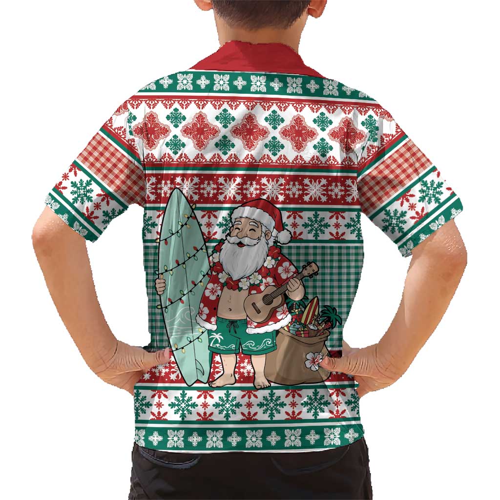 Hawaiian Funny Santa Surf Hawaiian Shirt Mele Kalikimaka Palaka Quilt Pattern - Polynesian Pride