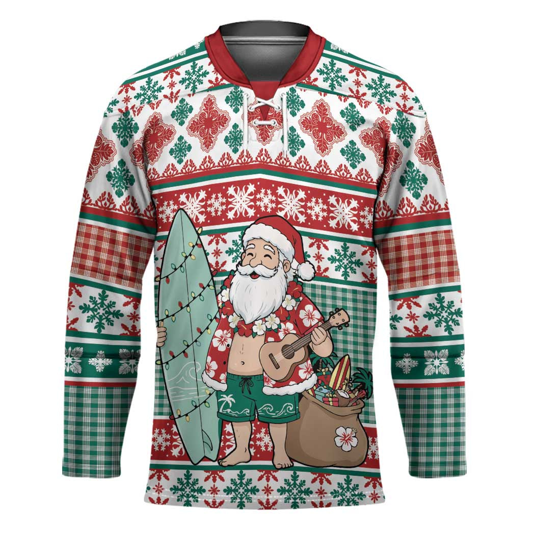 Hawaiian Funny Santa Surf Hockey Jersey Mele Kalikimaka Palaka Quilt Pattern - Polynesian Pride