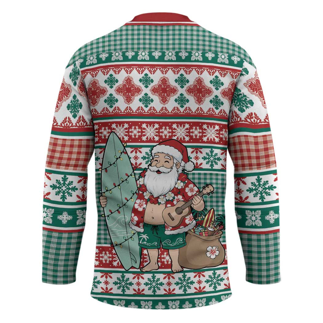 Hawaiian Funny Santa Surf Hockey Jersey Mele Kalikimaka Palaka Quilt Pattern - Polynesian Pride