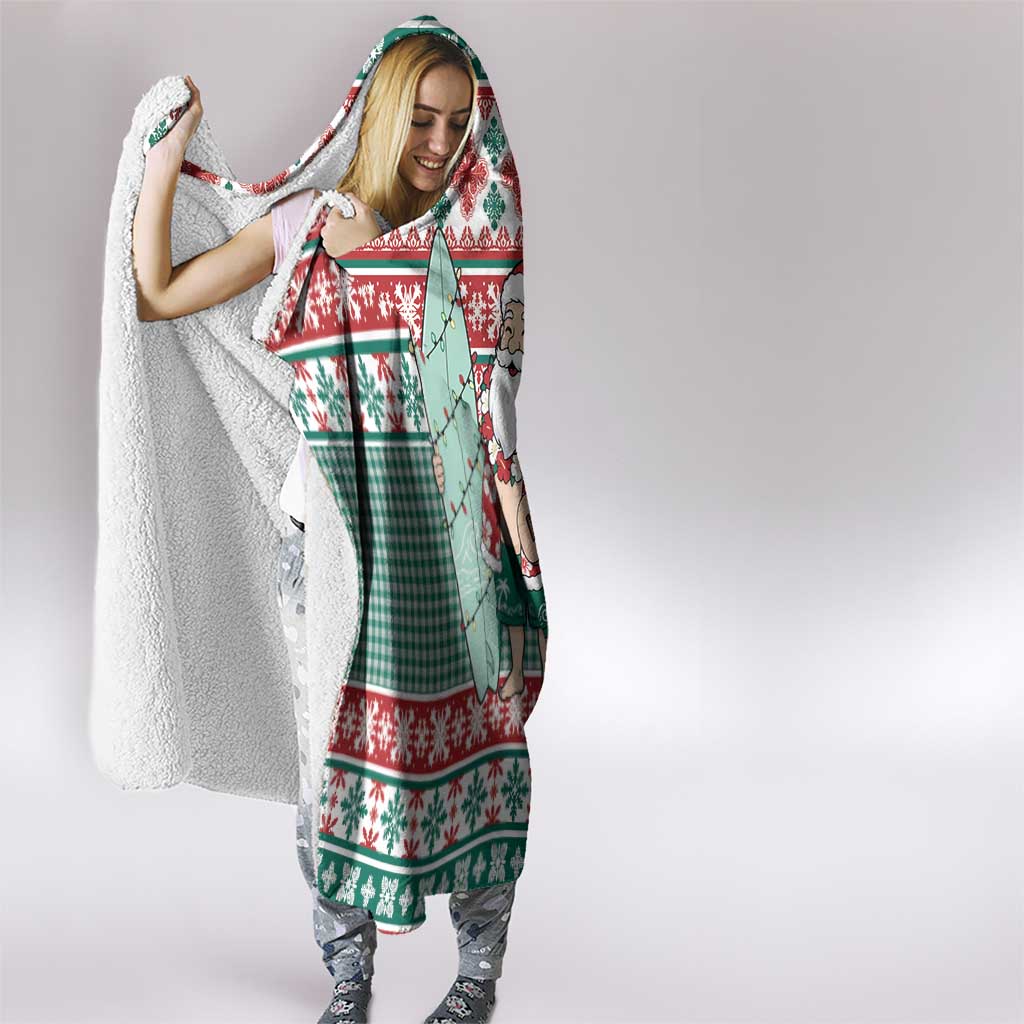 Hawaiian Funny Santa Surf Hooded Blanket Mele Kalikimaka Palaka Quilt Pattern - Polynesian Pride