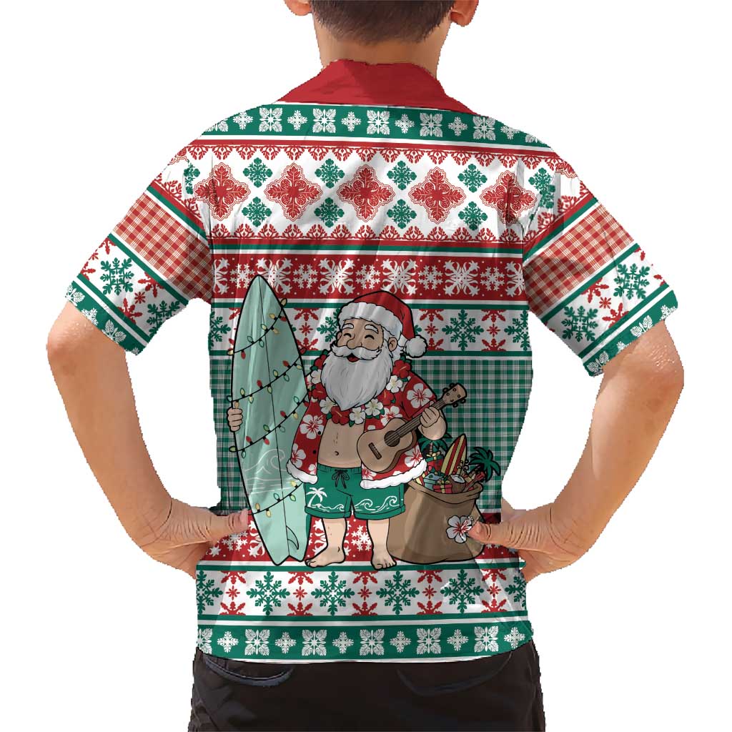 Hawaiian Funny Santa Surf Kid Hawaiian Shirt Mele Kalikimaka Palaka Quilt Pattern - Polynesian Pride