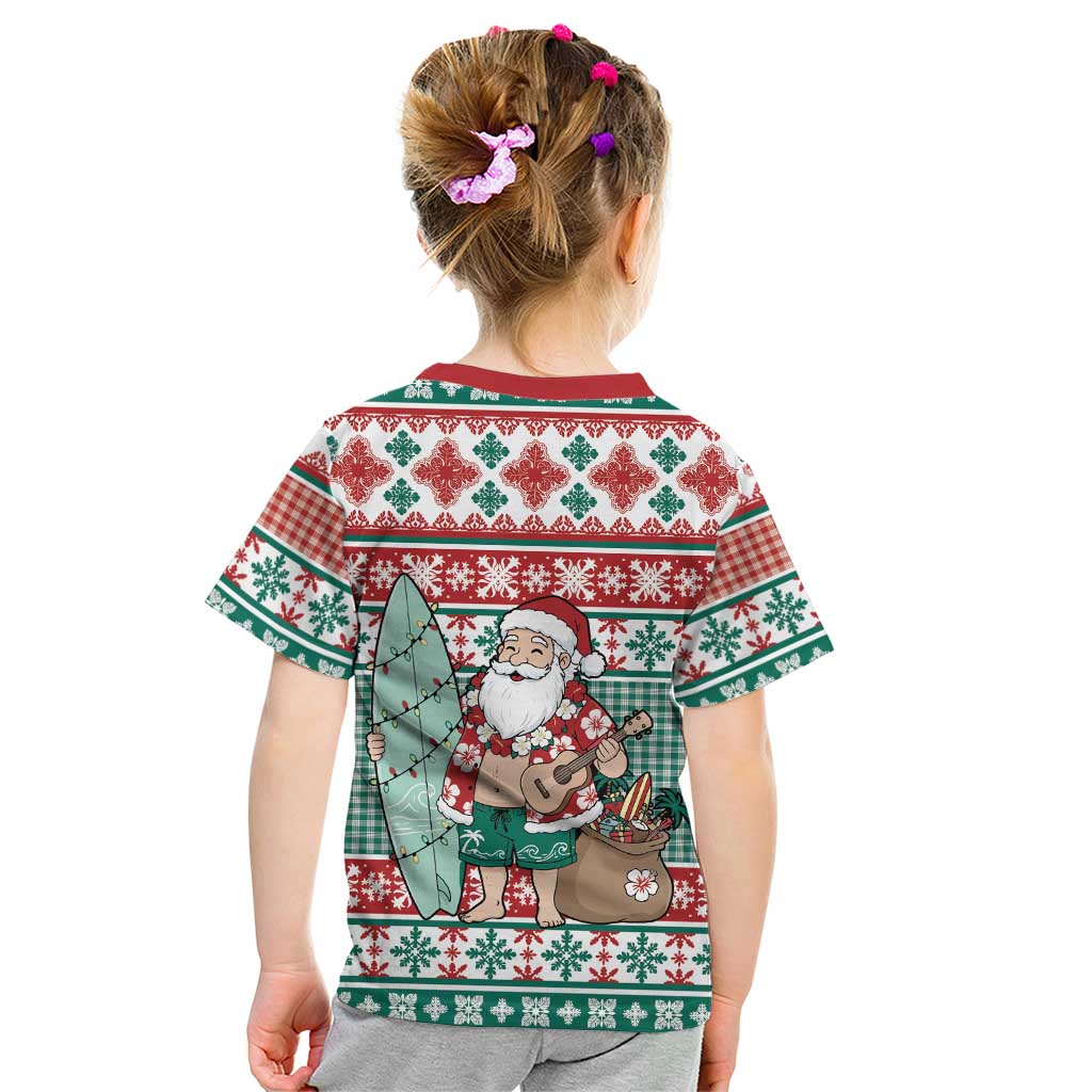Hawaiian Funny Santa Surf Kid T Shirt Mele Kalikimaka Palaka Quilt Pattern LT9 - Polynesian Pride