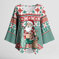 Hawaiian Funny Santa Surf Kimono Sleeve Blouse Mele Kalikimaka Palaka Quilt Pattern LT9 Female Green - Polynesian Pride