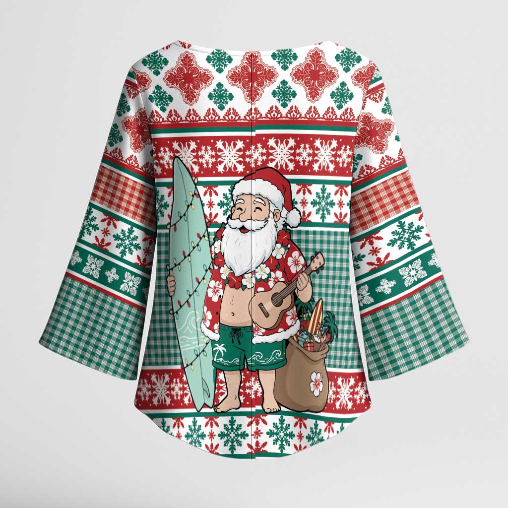 Hawaiian Funny Santa Surf Kimono Sleeve Blouse Mele Kalikimaka Palaka Quilt Pattern LT9 - Polynesian Pride