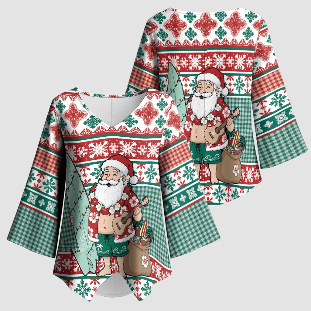 Hawaiian Funny Santa Surf Kimono Sleeve Blouse Mele Kalikimaka Palaka Quilt Pattern LT9 - Polynesian Pride