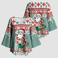 Hawaiian Funny Santa Surf Kimono Sleeve Blouse Mele Kalikimaka Palaka Quilt Pattern LT9 - Polynesian Pride