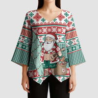 Hawaiian Funny Santa Surf Kimono Sleeve Blouse Mele Kalikimaka Palaka Quilt Pattern LT9 - Polynesian Pride