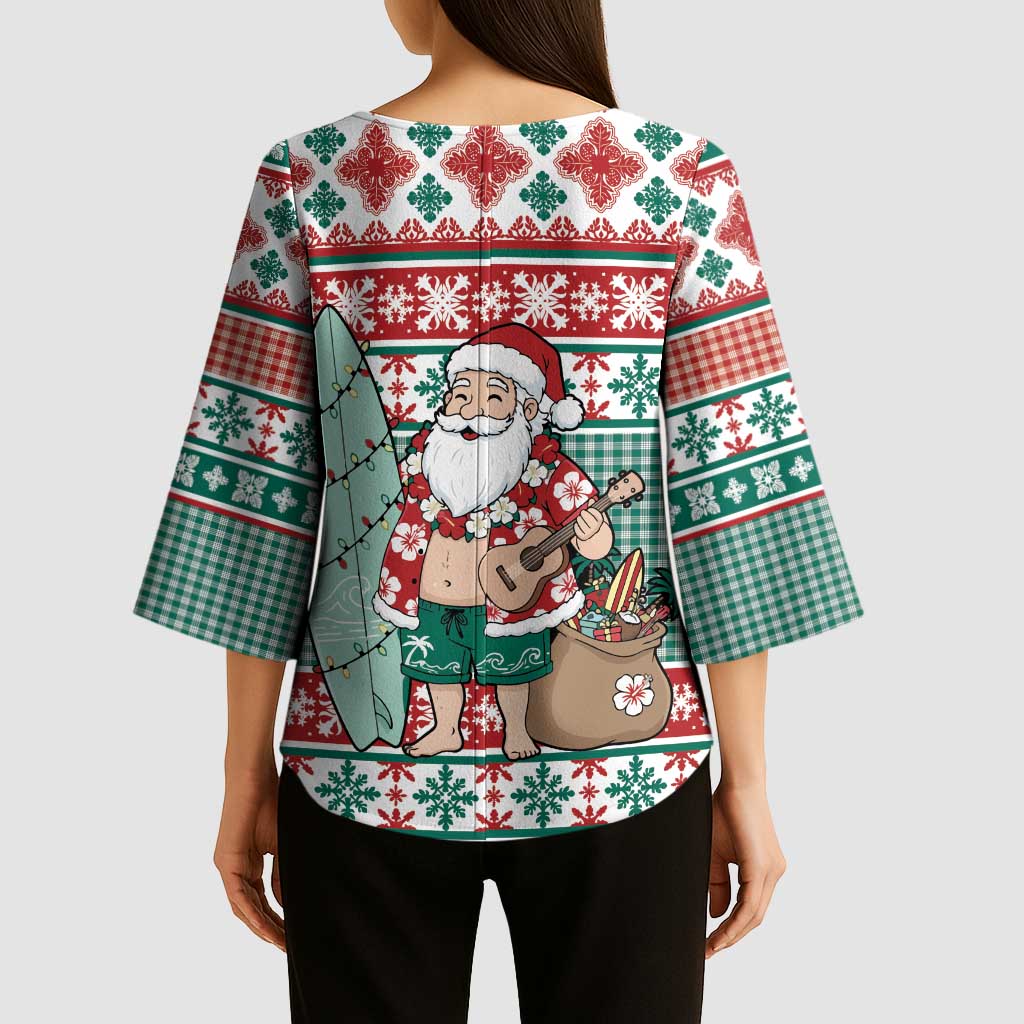 Hawaiian Funny Santa Surf Kimono Sleeve Blouse Mele Kalikimaka Palaka Quilt Pattern LT9 - Polynesian Pride