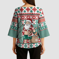 Hawaiian Funny Santa Surf Kimono Sleeve Blouse Mele Kalikimaka Palaka Quilt Pattern LT9 - Polynesian Pride