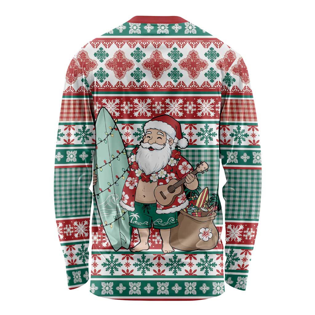 Hawaiian Funny Santa Surf Long Sleeve Shirt Mele Kalikimaka Palaka Quilt Pattern LT9 - Polynesian Pride