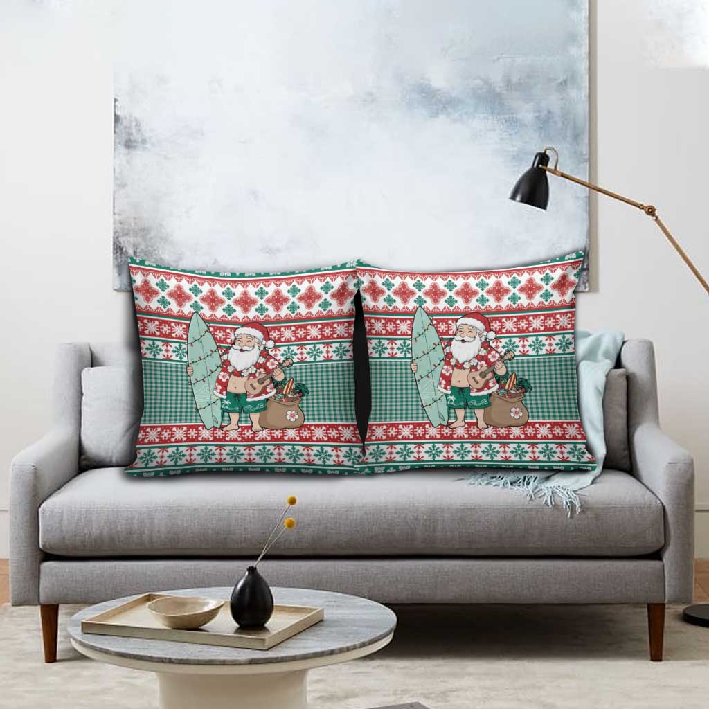 Hawaiian Funny Santa Surf Pillow Cover Mele Kalikimaka Palaka Quilt Pattern - Polynesian Pride