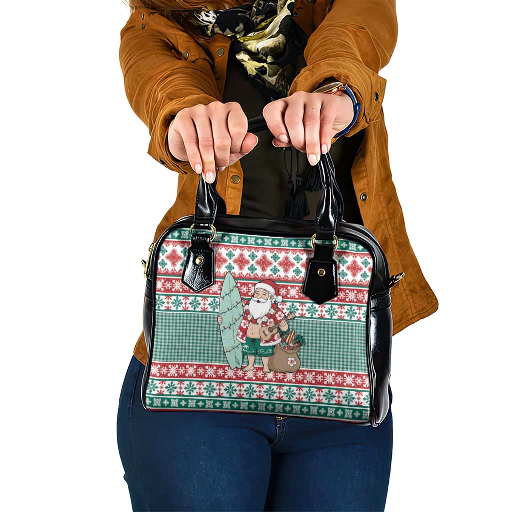 Hawaiian Funny Santa Surf Shoulder Handbag Mele Kalikimaka Palaka Quilt Pattern - Polynesian Pride