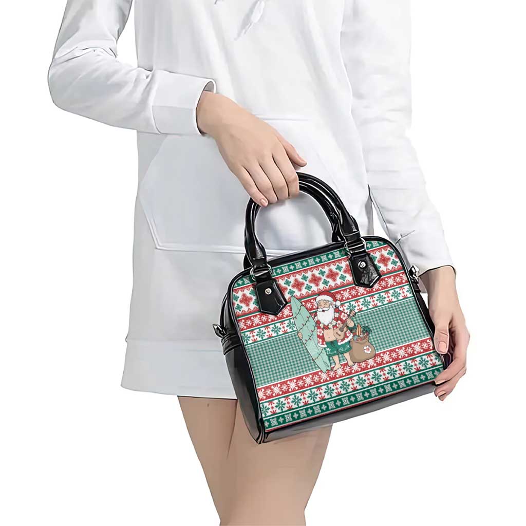 Hawaiian Funny Santa Surf Shoulder Handbag Mele Kalikimaka Palaka Quilt Pattern - Polynesian Pride