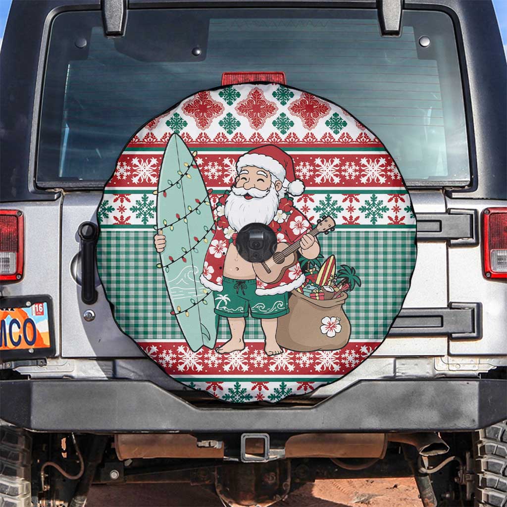 Hawaiian Funny Santa Surf Spare Tire Cover Mele Kalikimaka Palaka Quilt Pattern LT9 Green - Polynesian Pride