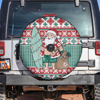 Hawaiian Funny Santa Surf Spare Tire Cover Mele Kalikimaka Palaka Quilt Pattern LT9 Green - Polynesian Pride