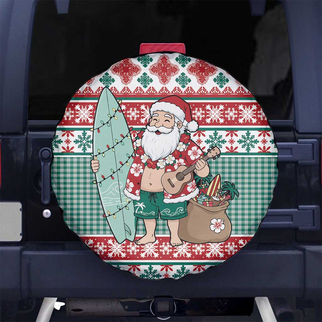 Hawaiian Funny Santa Surf Spare Tire Cover Mele Kalikimaka Palaka Quilt Pattern LT9 No hole Green - Polynesian Pride