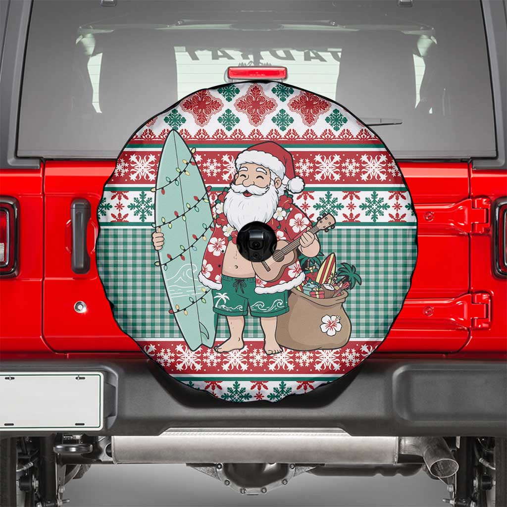 Hawaiian Funny Santa Surf Spare Tire Cover Mele Kalikimaka Palaka Quilt Pattern LT9 - Polynesian Pride