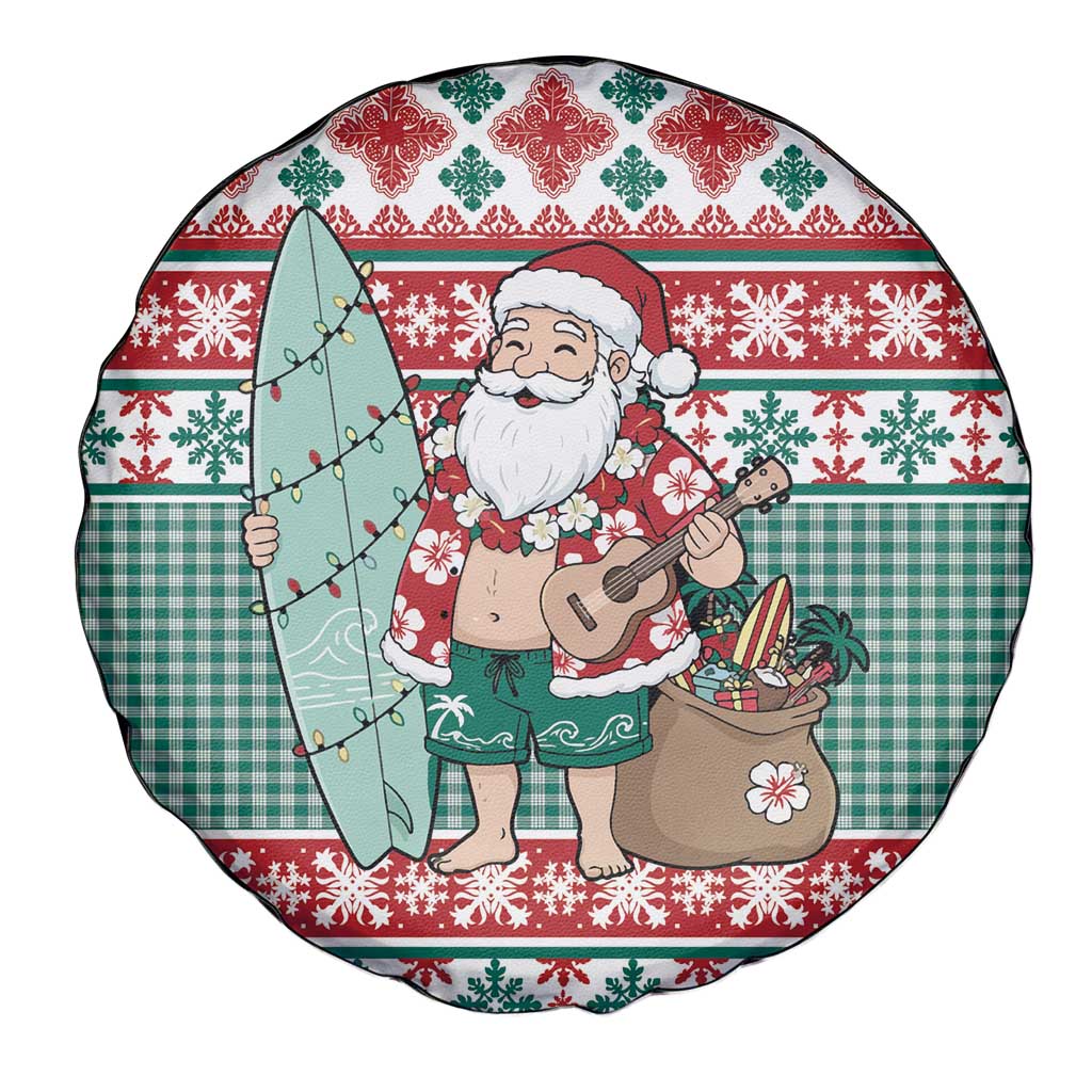 Hawaiian Funny Santa Surf Spare Tire Cover Mele Kalikimaka Palaka Quilt Pattern LT9 - Polynesian Pride