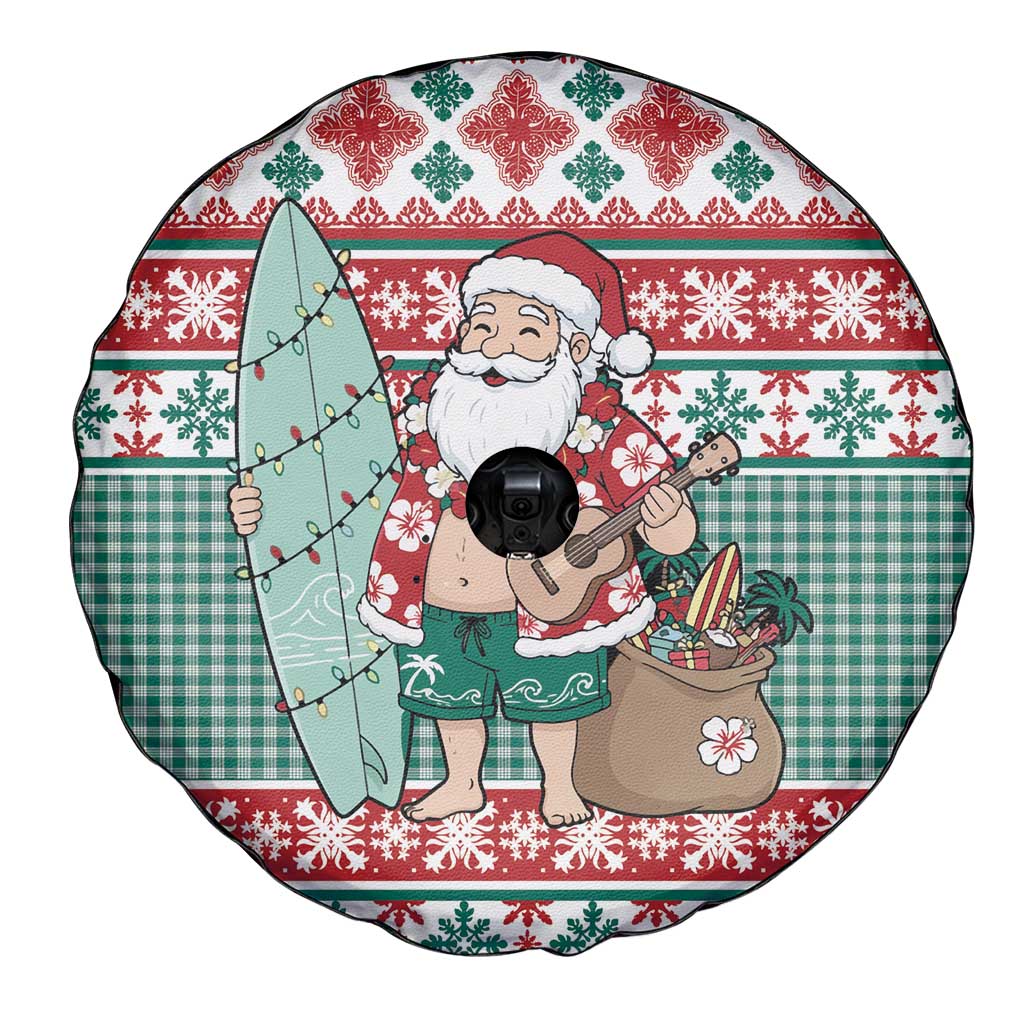 Hawaiian Funny Santa Surf Spare Tire Cover Mele Kalikimaka Palaka Quilt Pattern LT9 - Polynesian Pride