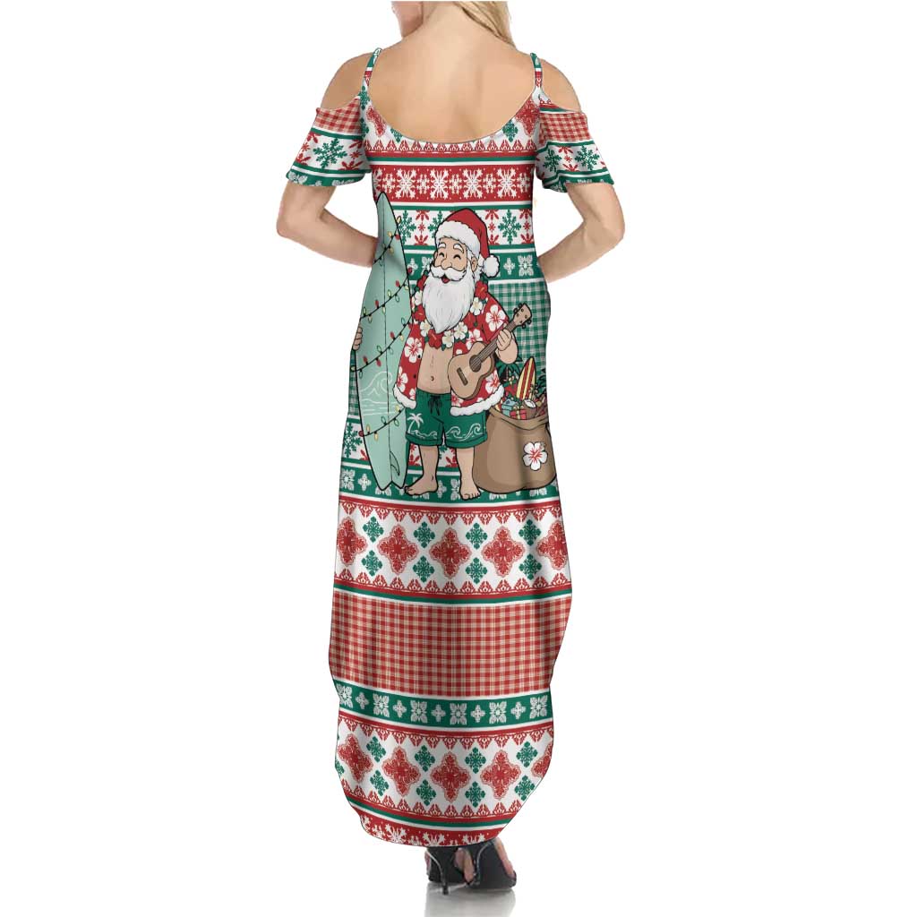 Hawaiian Funny Santa Surf Summer Maxi Dress Mele Kalikimaka Palaka Quilt Pattern - Polynesian Pride