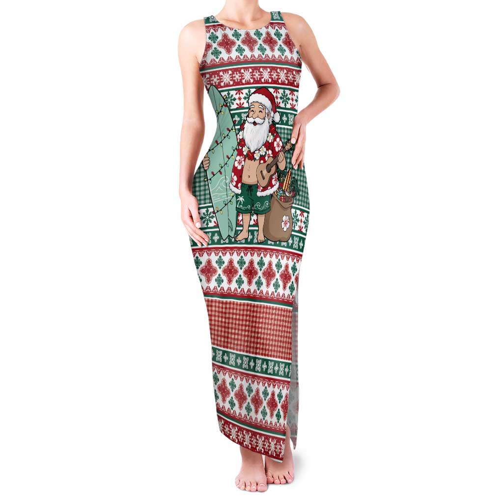 Hawaiian Funny Santa Surf Tank Maxi Dress Mele Kalikimaka Palaka Quilt Pattern - Polynesian Pride