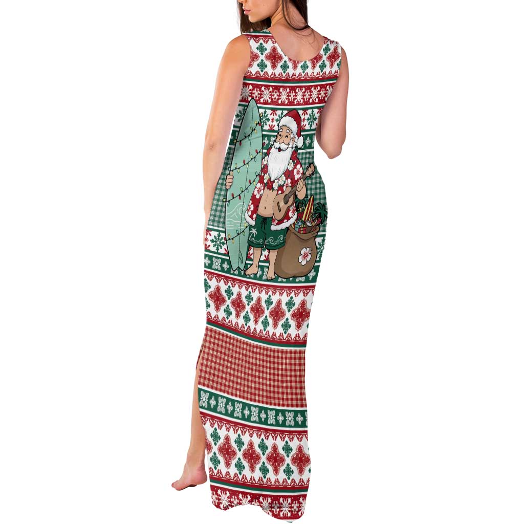 Hawaiian Funny Santa Surf Tank Maxi Dress Mele Kalikimaka Palaka Quilt Pattern - Polynesian Pride