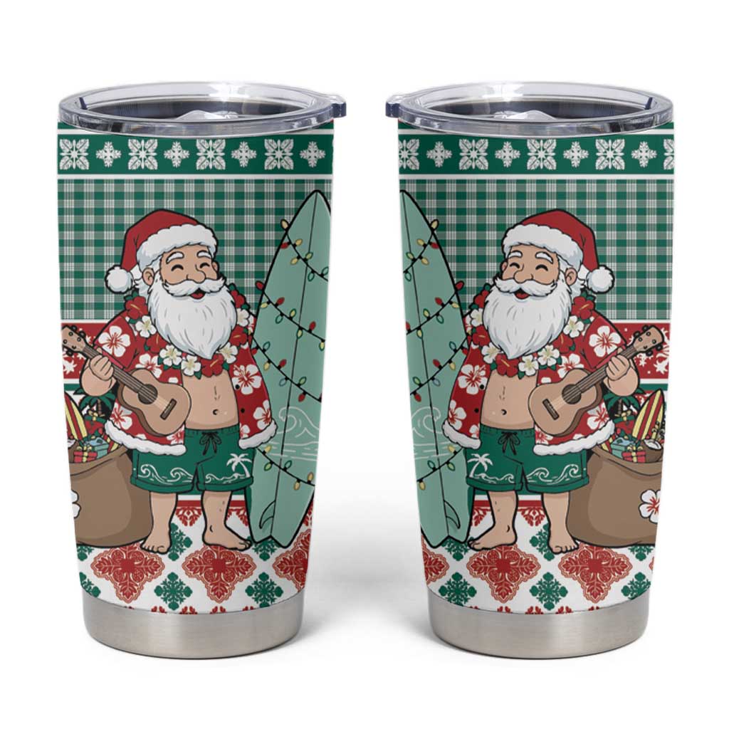 Hawaiian Funny Santa Surf Tumbler Cup Mele Kalikimaka Palaka Quilt Pattern LT9 Green - Polynesian Pride