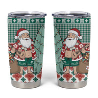 Hawaiian Funny Santa Surf Tumbler Cup Mele Kalikimaka Palaka Quilt Pattern LT9 Green - Polynesian Pride