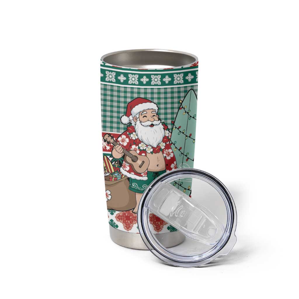 Hawaiian Funny Santa Surf Tumbler Cup Mele Kalikimaka Palaka Quilt Pattern LT9 - Polynesian Pride