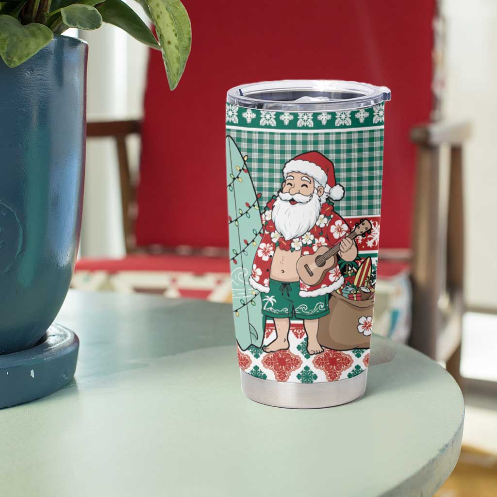 Hawaiian Funny Santa Surf Tumbler Cup Mele Kalikimaka Palaka Quilt Pattern LT9 - Polynesian Pride