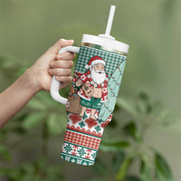 Hawaiian Funny Santa Surf Tumbler With Handle Mele Kalikimaka Palaka Quilt Pattern LT9 - Polynesian Pride