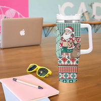Hawaiian Funny Santa Surf Tumbler With Handle Mele Kalikimaka Palaka Quilt Pattern LT9 - Polynesian Pride