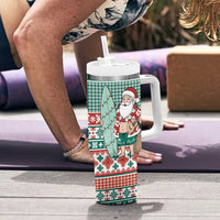 Hawaiian Funny Santa Surf Tumbler With Handle Mele Kalikimaka Palaka Quilt Pattern LT9 - Polynesian Pride