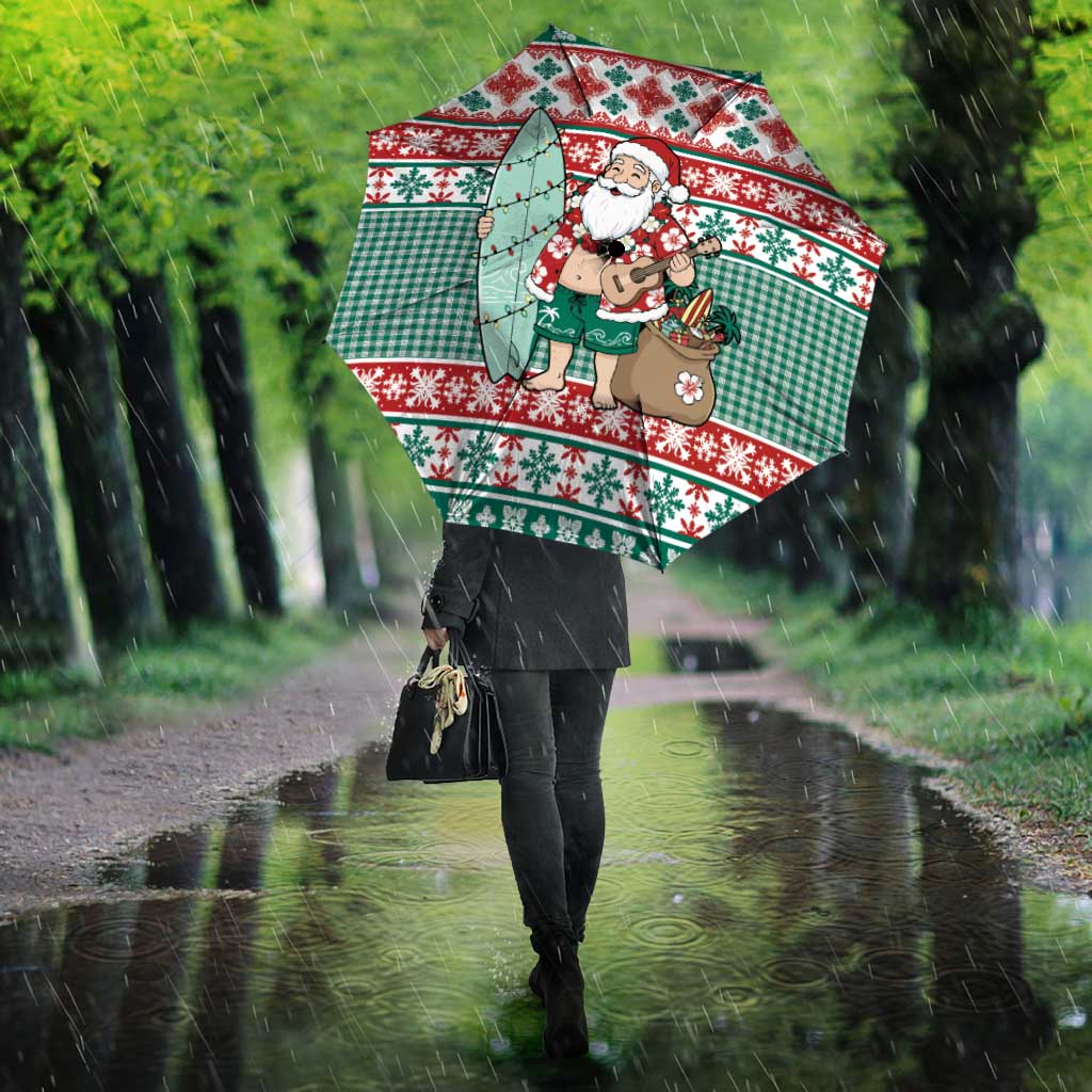 Hawaiian Funny Santa Surf Umbrella Mele Kalikimaka Palaka Quilt Pattern - Polynesian Pride