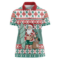 Hawaiian Funny Santa Surf Women Polo Shirt Mele Kalikimaka Palaka Quilt Pattern - Polynesian Pride