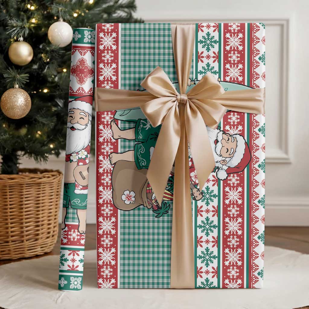 Hawaiian Funny Santa Surf Wrapping Paper Mele Kalikimaka Palaka Quilt Pattern - Polynesian Pride