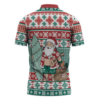 Hawaiian Funny Santa Surf Zipper Polo Shirt Mele Kalikimaka Palaka Quilt Pattern - Polynesian Pride