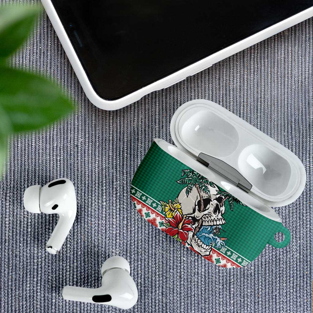 Hawaiian Skull Surfs AirPods Case Mele Kalikimaka Palaka Quilt Pattern - Polynesian Pride