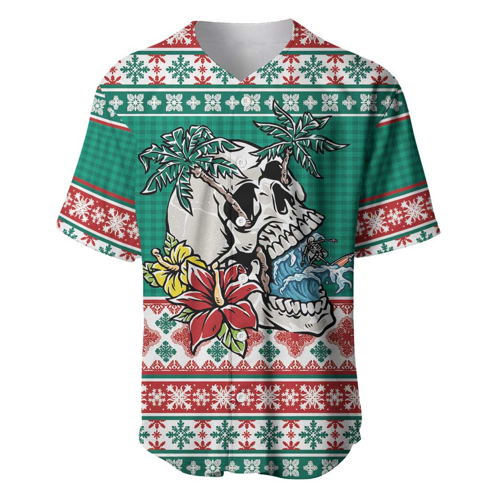 Hawaiian Skull Surfs Baseball Jersey Mele Kalikimaka Palaka Quilt Pattern - Polynesian Pride