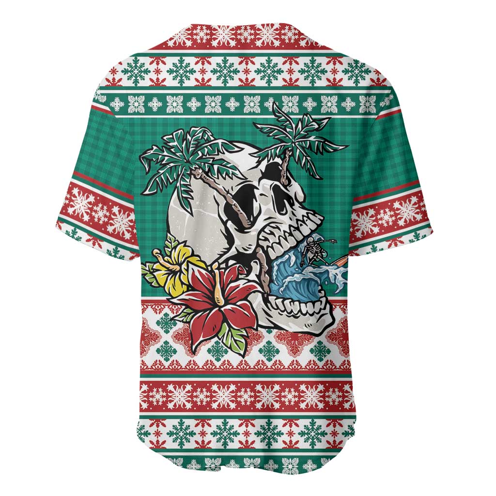 Hawaiian Skull Surfs Baseball Jersey Mele Kalikimaka Palaka Quilt Pattern - Polynesian Pride
