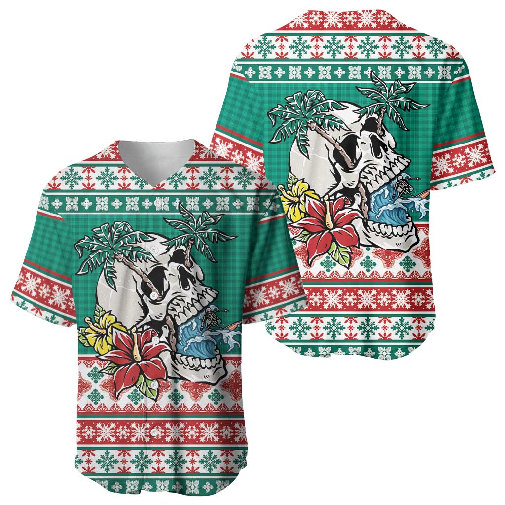 Hawaiian Skull Surfs Baseball Jersey Mele Kalikimaka Palaka Quilt Pattern - Polynesian Pride