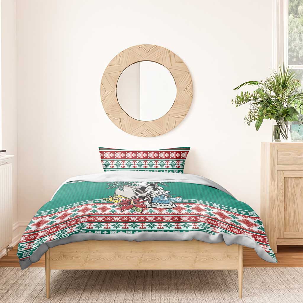 Hawaiian Skull Surfs Bedding Set Mele Kalikimaka Palaka Quilt Pattern - Polynesian Pride